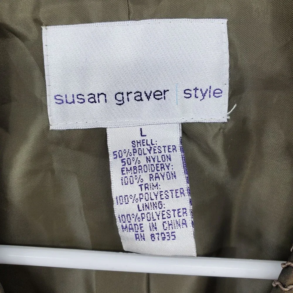 Susan Graver Style Green Floral Print Sequin Blazer Light Suit‎ Coat Large